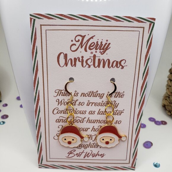 Hand Made Earrings Christmas Cute Santa - Picture 1 of 1